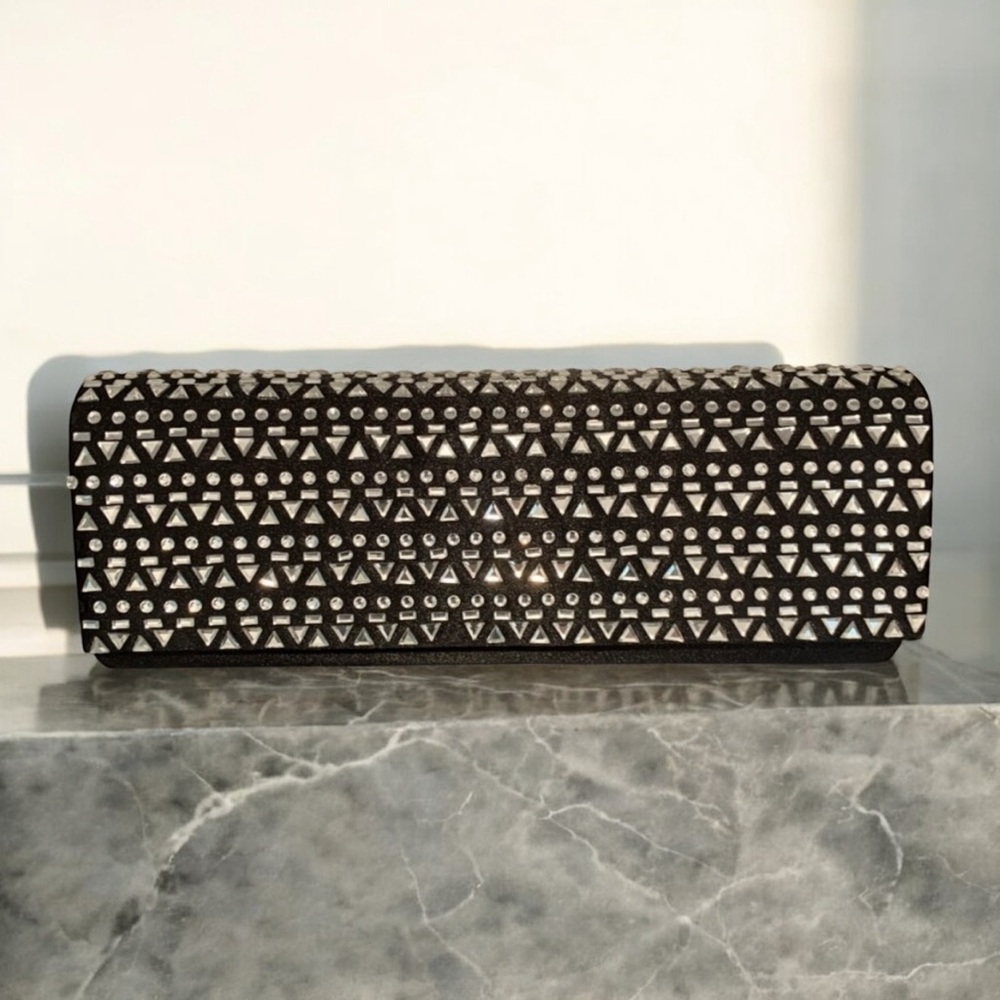Lulu Townsend Black Clutch Evening Bag with Rhinestones